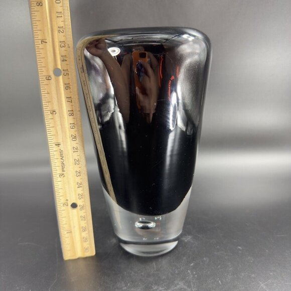 Poland Art Glass Vase Vessel Dark Amethyst Glass With Clear Bottom Air Bubble - Picture 4 of 13